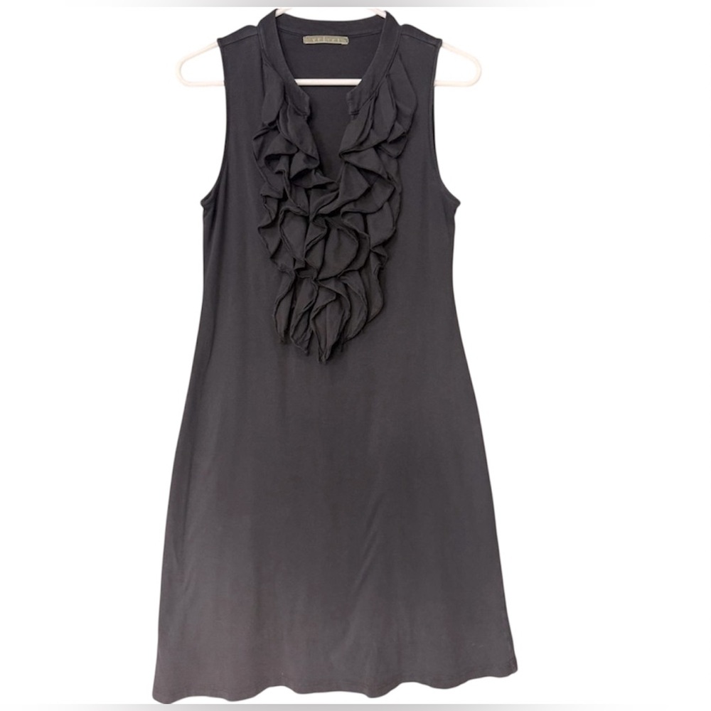 Velvet by Graham & Spencer Black Ruffle Front Cotton Sleeveless Mini Dress M